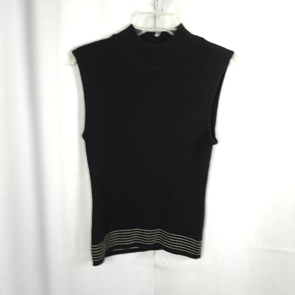 Tahari Arthur S Levine Womens 12 Black Acrylic Wool Mock Neck Sweater Vest - Picture 1 of 4